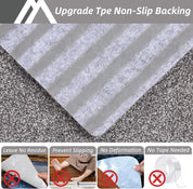 Non-slip stair treads with TPE backing, measuring 22 x 70 cm. Machine washable, self-adhesive pads are made of 100% polyester