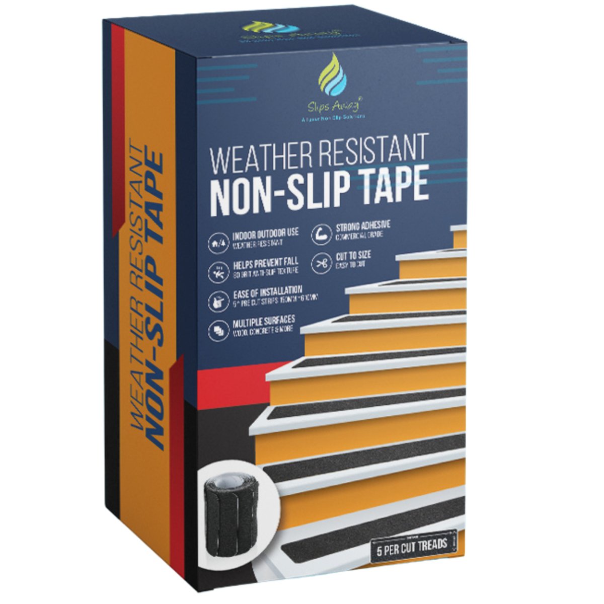 5x Anti - Slip Tape Treads 150mm x 610mm Black - High - Traction Non - Slip Safety Tape - Slips Away - Anti slip tape - SA096 -