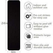 5x Anti - Slip Tape Treads 150mm x 610mm Black - High - Traction Non - Slip Safety Tape - Slips Away - Anti slip tape - SA096 -