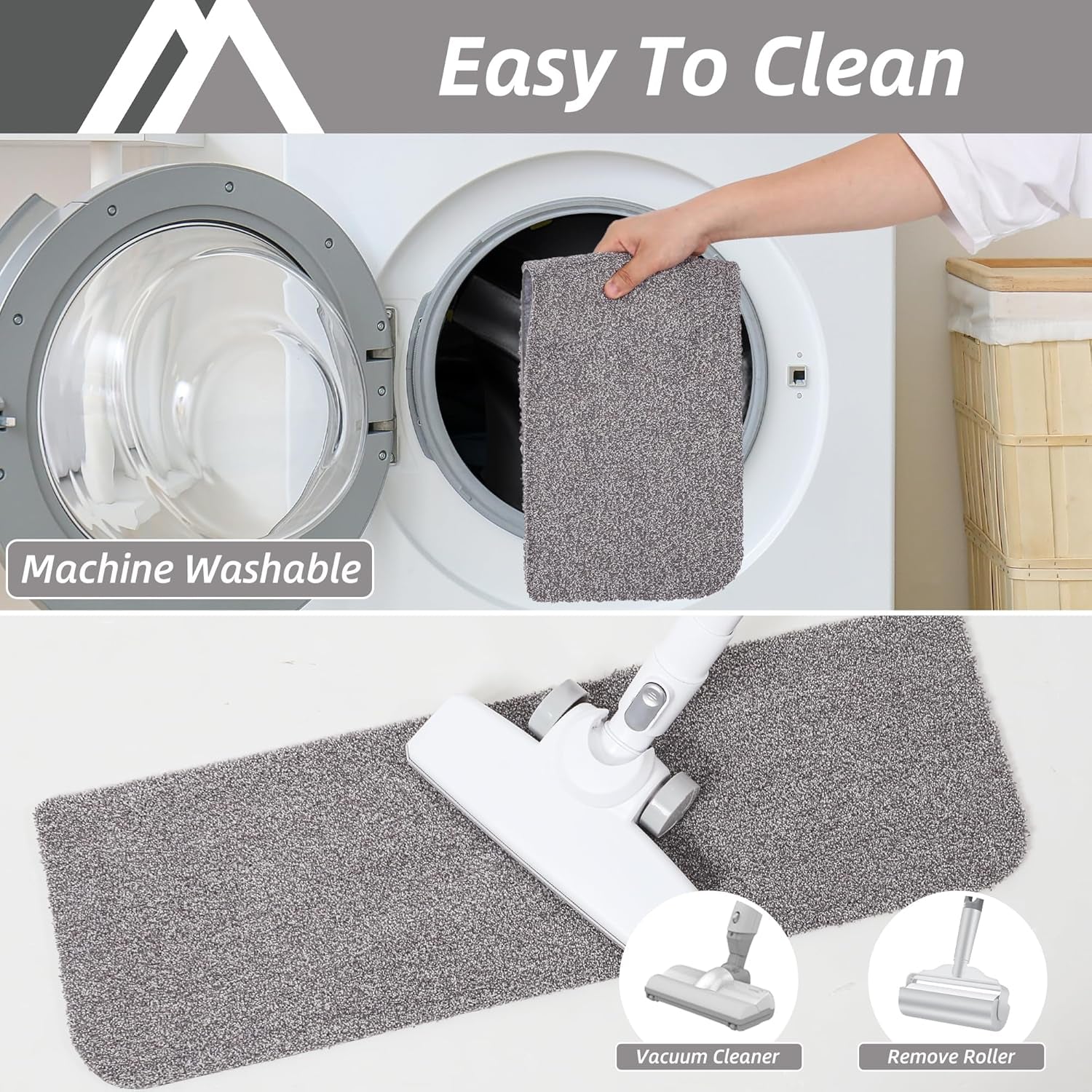 Non-slip stair treads with TPE backing, measuring 22 x 70 cm. Machine washable, self-adhesive pads are made of 100% polyester