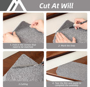 Non-slip stair treads with TPE backing, measuring 22 x 70 cm. Machine washable, self-adhesive pads are made of 100% polyester