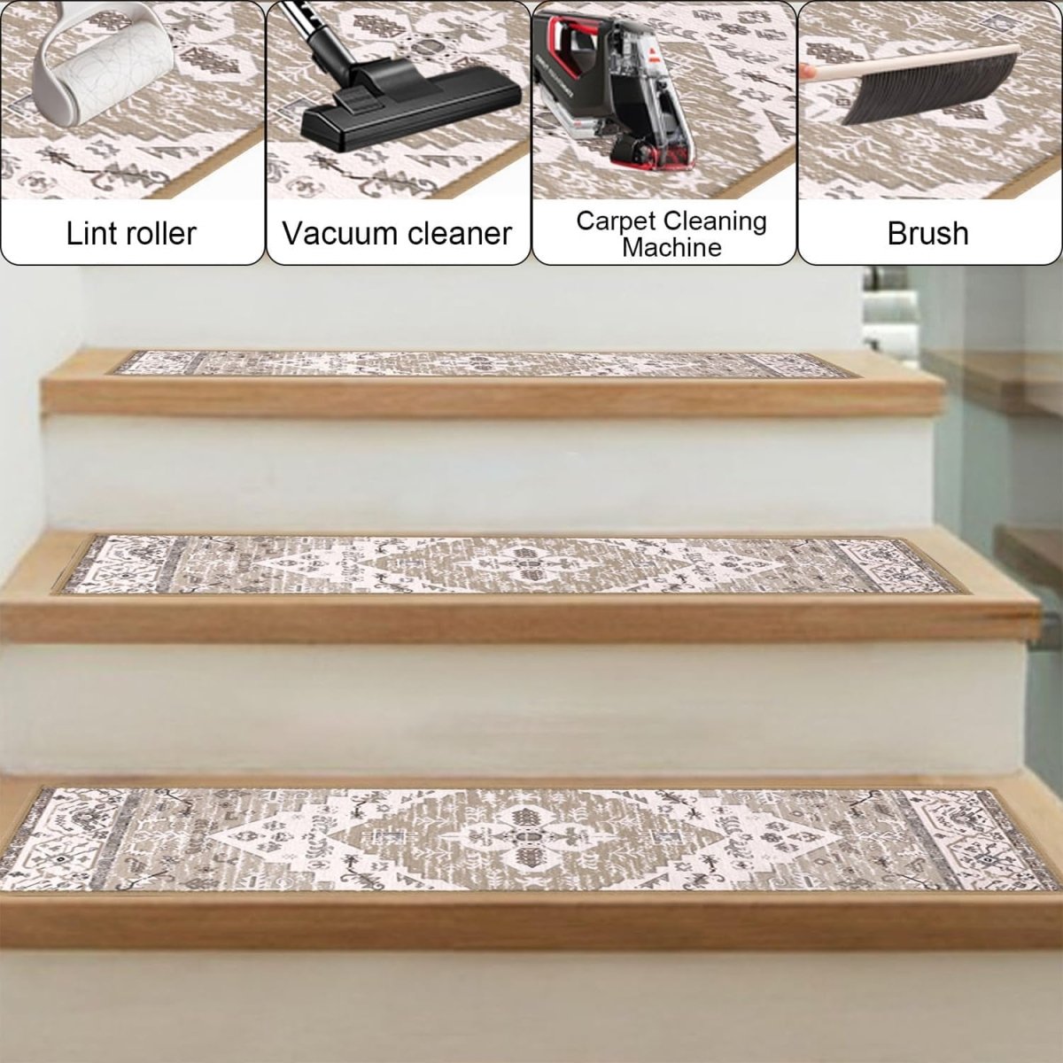 Carpet Treads for Stairs (20x76 cm) - Self - Adhesive, Non - Slip Stair Mats, Removable Carpet Tiles for Indoor Staircase Decoration - Slips Away - B0CQXG1YL9 -