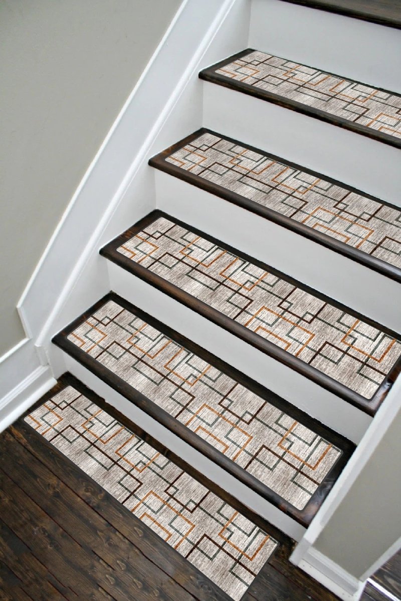 Geometric Stair Treads Carpet, Stair Carpet, Aesthetic Stair Runner, Ultra Thin Stair Mat, Modern Step Pad, Non-Slip, Machine Washable Rug - Slips Away - stair treads - 1542047397_3750128031 -