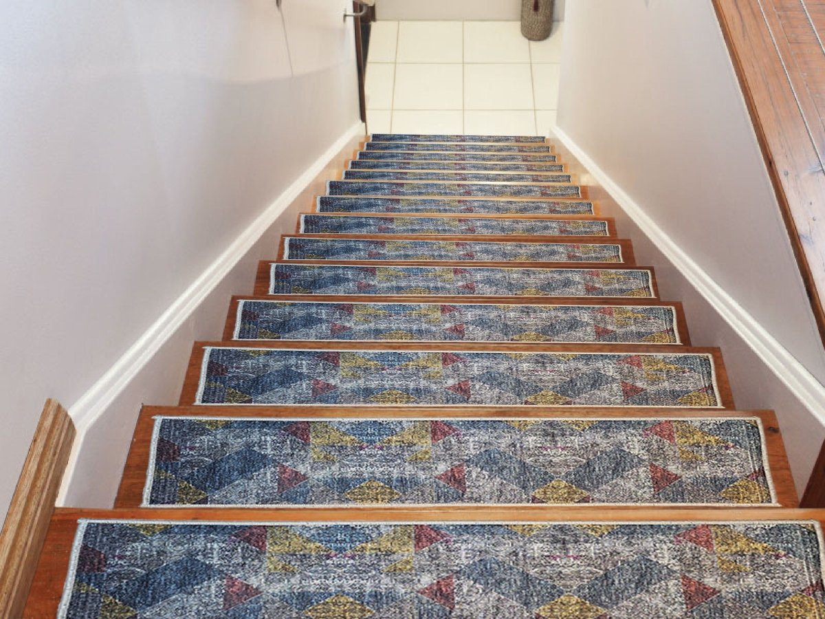 Geometric Stair Treads Rug, Stair Carpet, Aesthetic Stair Runner, Ultra Thin Stair Mat, Step Pad, Non-Slip Rug, Washable Carpet - Slips Away - 1672850194_4317610708 -