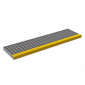 GRP Stair Tread – Moulded 38mm Square Mesh with D38mm Depth – Grey Yellow Nosing - Slips Away - GRP MESH GRATING -