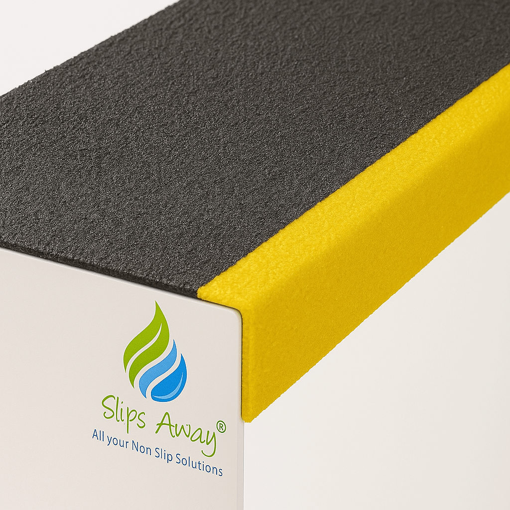 Heavy-duty GRP step cover with anti-slip surface, designed for high-traffic areas and outdoor stair safety.