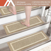 Indoor non - slip stair treads are ideal for children, seniors, and pets. Made of 100% polyester with TPE backing, machine washable. - Slips Away - B0CSDDV2G2 -