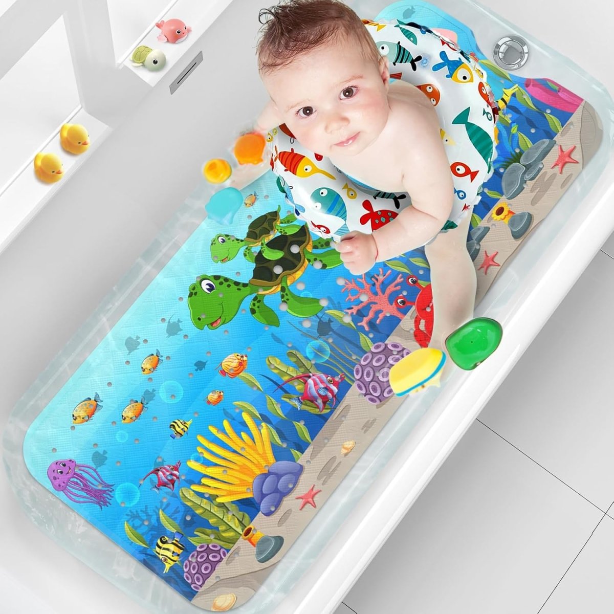 Kids Bath Mat Non Slip 100X40Cm Extra Large with Suction Cups & Drain Holes, Machine Washable - Slips Away - B0B6W7N1K8 -