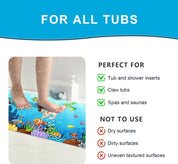 Kids Bath Mat Non Slip 100X40Cm Extra Large with Suction Cups & Drain Holes, Machine Washable - Slips Away - B0CFHN1LD1 -