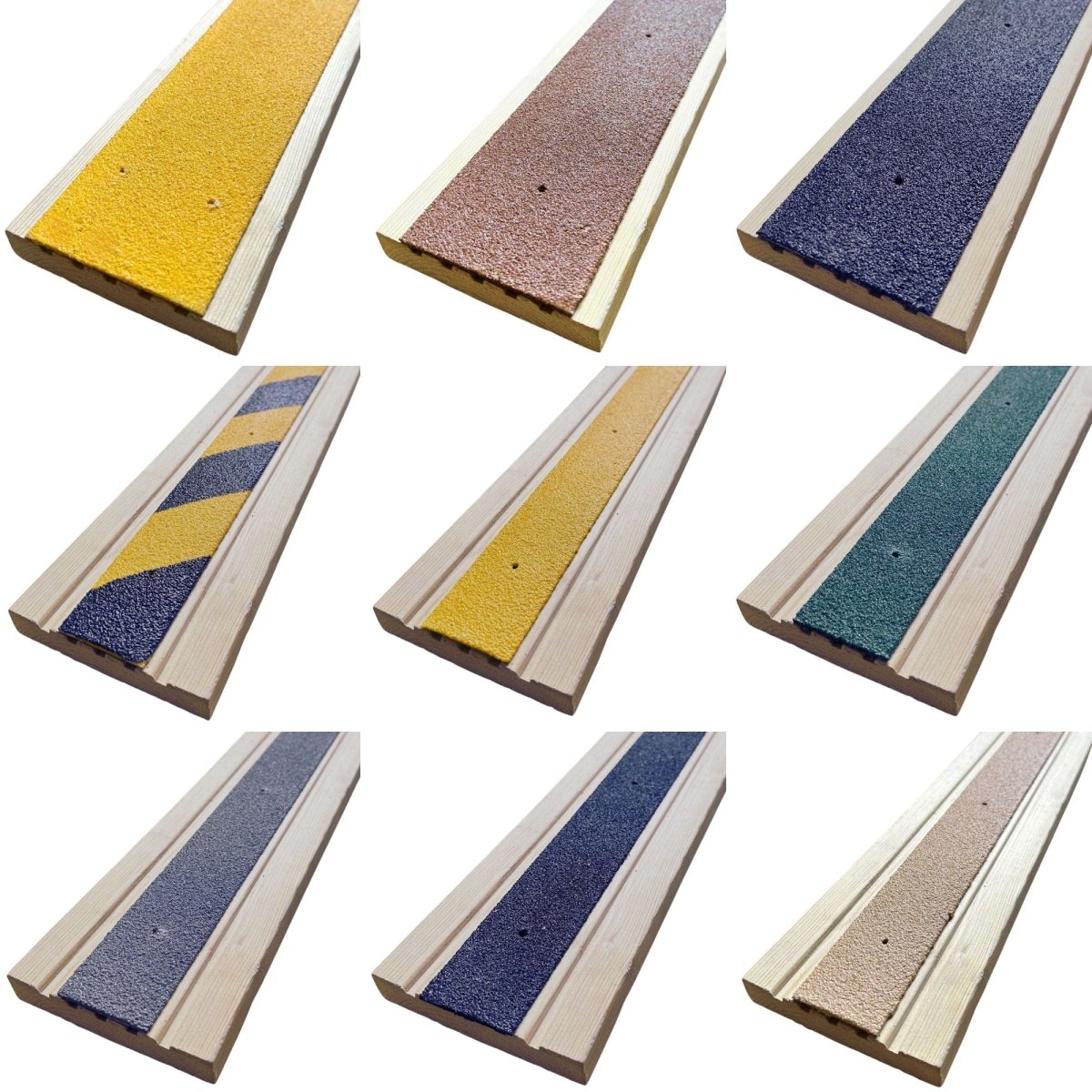 Anti-slip decking strips in multiple colours – GRP non-slip safety strips for wood and composite decking.