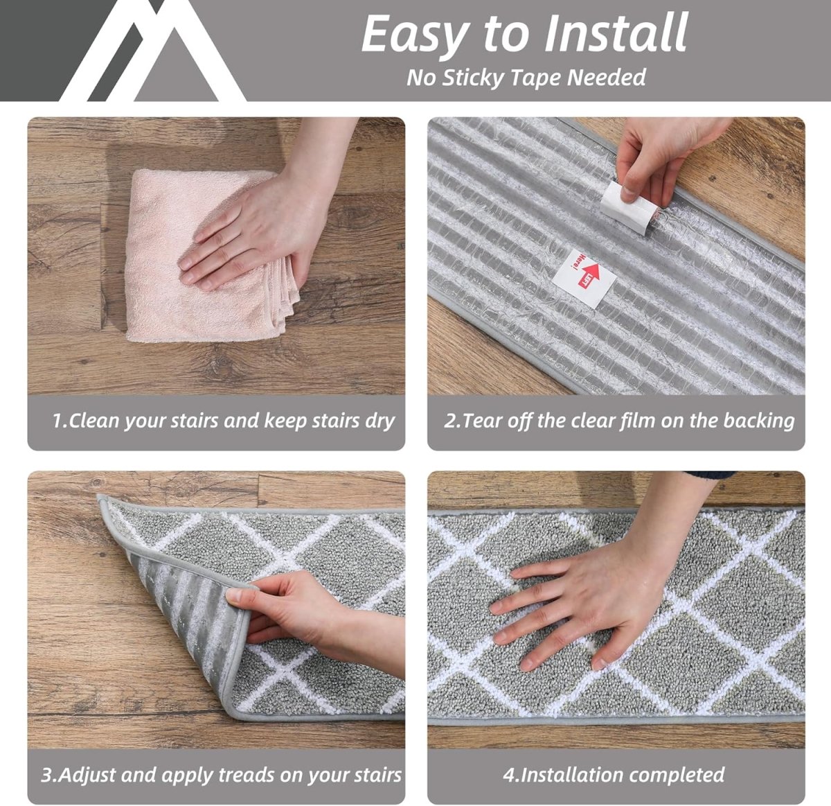 Non - Slip Self - Adhesive Stair Treads - 22x70cm, Washable Indoor Carpet for Stairs - Slips Away - B0D9CMDBSW -