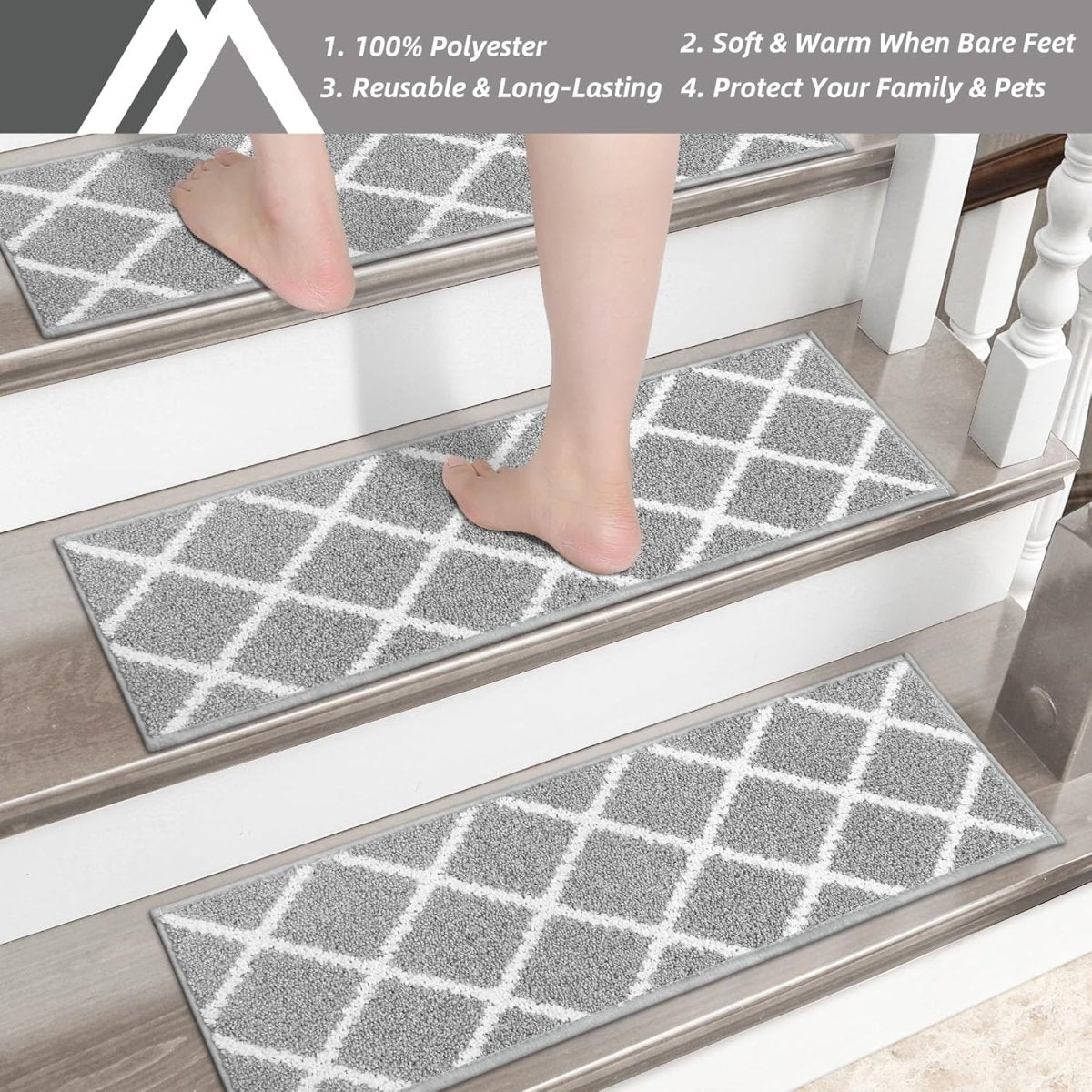 Non - Slip Self - Adhesive Stair Treads - 22x70cm, Washable Indoor Carpet for Stairs - Slips Away - B0D9CMDBSW -