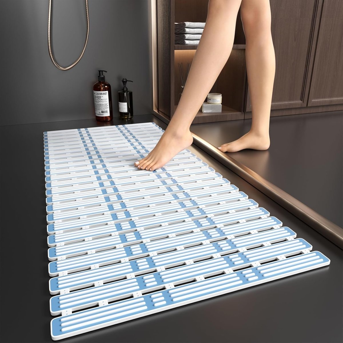 Diamond Shower Bath Mats - Washable Non Slip Anti Mould Rubber Bathmat With Suction Cups For Bathtub