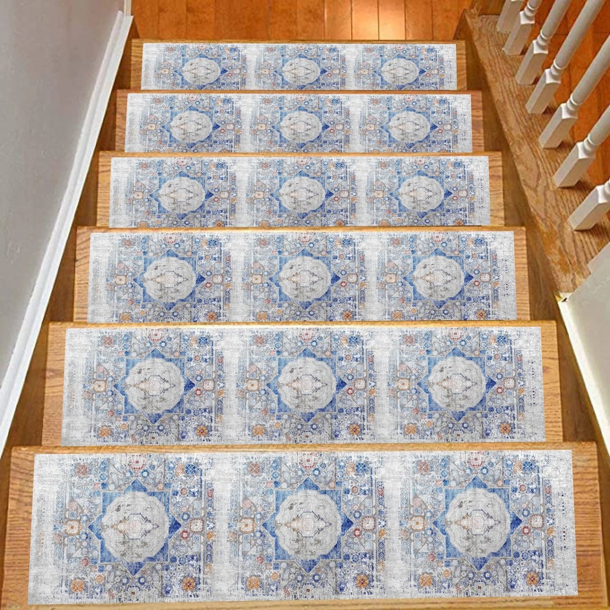 Oriental Stair Carpet, Stairs Carpet Rug, Soft Surface Step Rug, Easy to Clean, Step Rug, Stair Mat, Pet and Kids Friendly, - Slips Away - stair treads - 1525648882_3739706309 -