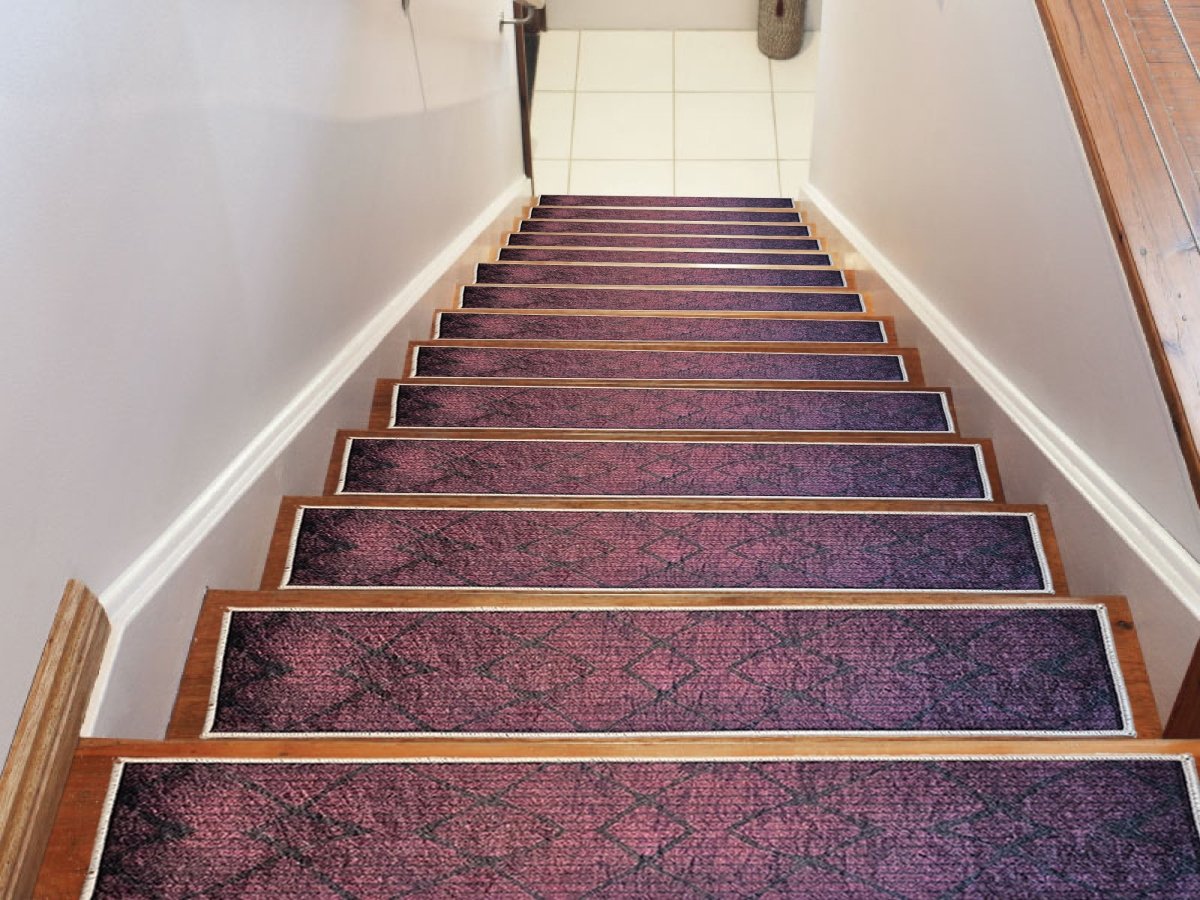 Scandinavian Purple Stair Treads Rug, Stair Carpet, Aesthetic Stair Runner, Ultra Thin Stair Mat, Modern Step Pad, Non-Slip Washable Rug - Slips Away - 1670781137_4271807377 -