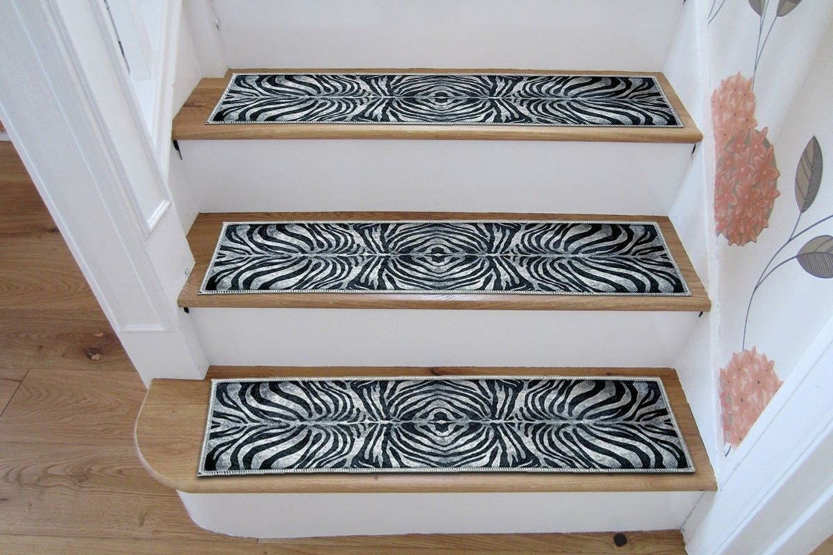 Stair Treads Carpet Zebra, Treads Rug, Aesthetic Stair Runner, Ultra Thin Stair Mat, Modern Step Pad, Non-Slip Rug, Machine Washable Rug, - Slips Away - stair treads - 1527140906_3730596696 -