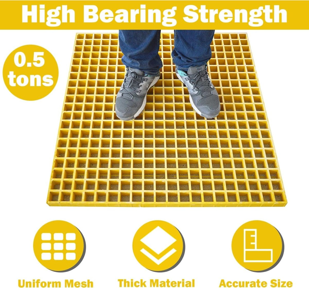 Yellow GRP Open Mesh Grating Panels – Anti - Slip & Corrosion - Resistant for Walkways & Platforms - Slips Away - GRP MESH GRATING - YLW GRP MESH 2000x1000x25 -