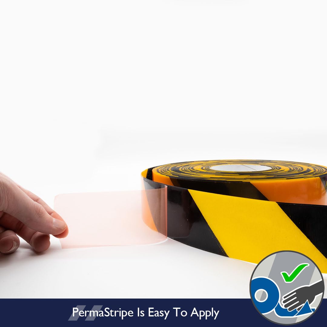 Yellow/Black Aisle Marking Tape – Heavy - Duty Floor Line Marking for Warehouses & Industrial Safety - Slips Away - Anti slip tape - BLK/YLW/permstripe - H6901D 50mm -