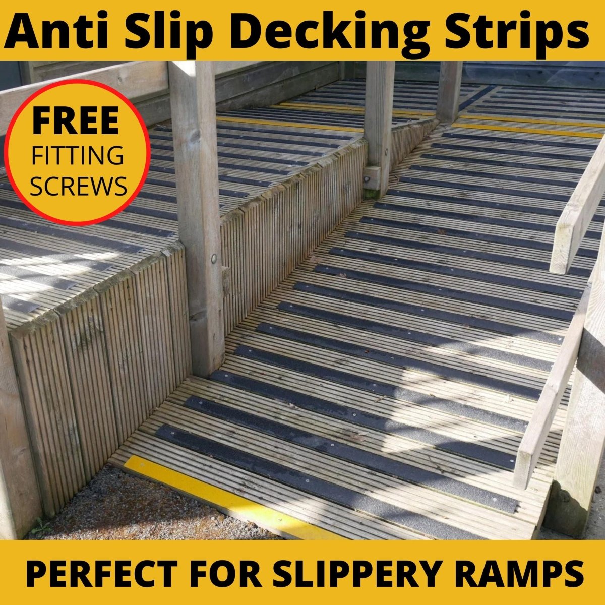 50mm Wide Non-Slip Anti-Skid Decking Strips - Safety and Style for Outdoor Space - BLACK - Slips Away - -