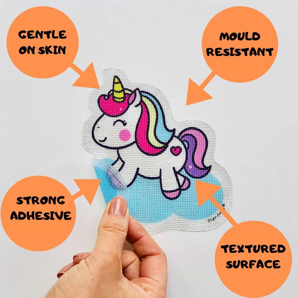 Anti Slip Kids Bath Stickers - Cute Unicorn ( 5x Pack ) - Slips Away - SA024 -