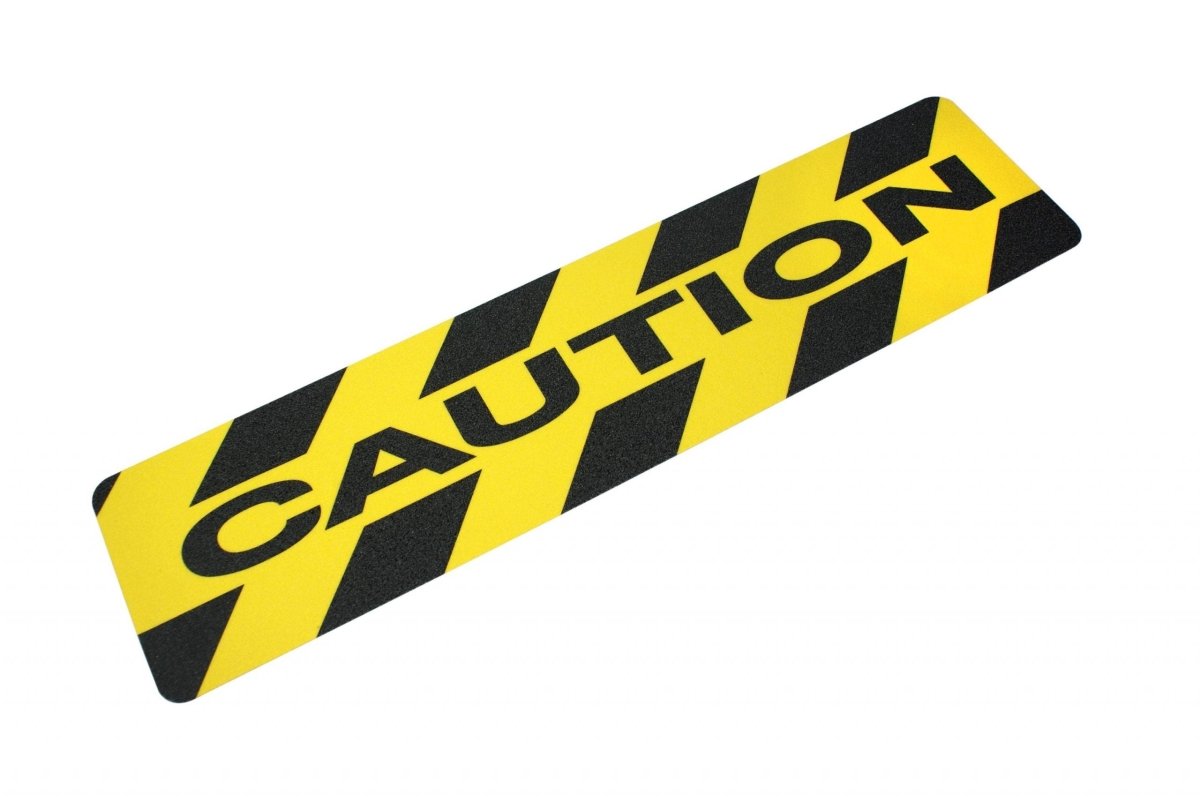 Anti Slip Pre Cut Tile Tread " CAUTION " 150mm x 610mm - Slips Away - H3413-Caution-Printed-Anti-Slip-Warning-Tape 150mmx 610
