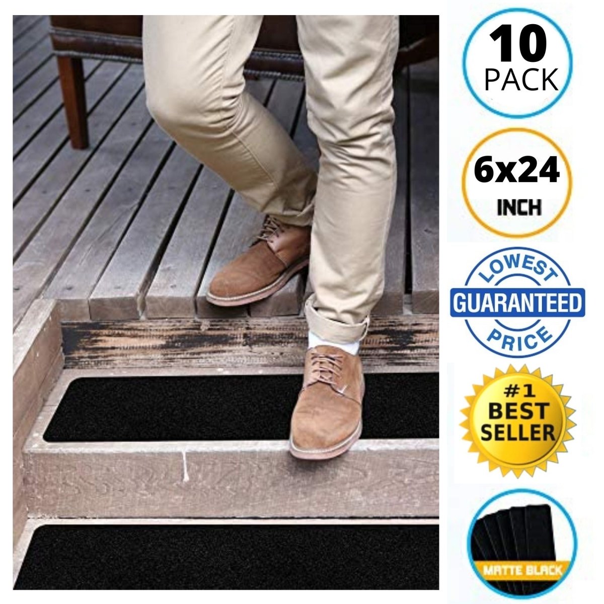 Anti Slip Tape for Steps in Black 10x Pre Cut Treads 24″x6″ - Slips Away - SA018 -