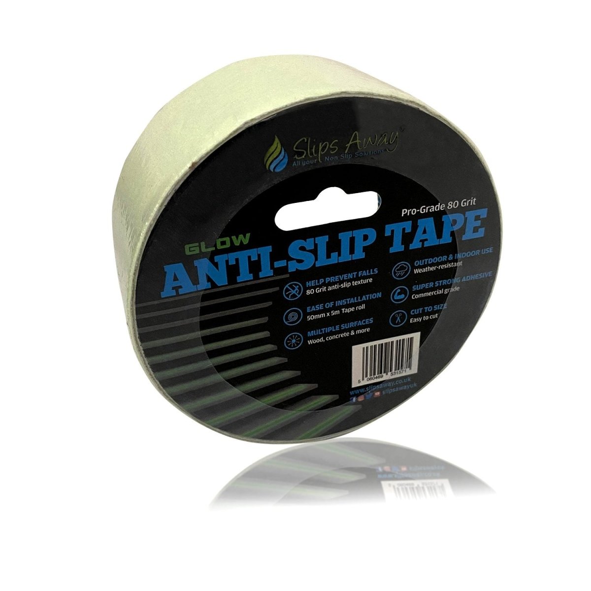 Anti Slip Tape Roll - Luminous Glow in the Dark - 2"x 5 meters - Slips Away - SA047. -