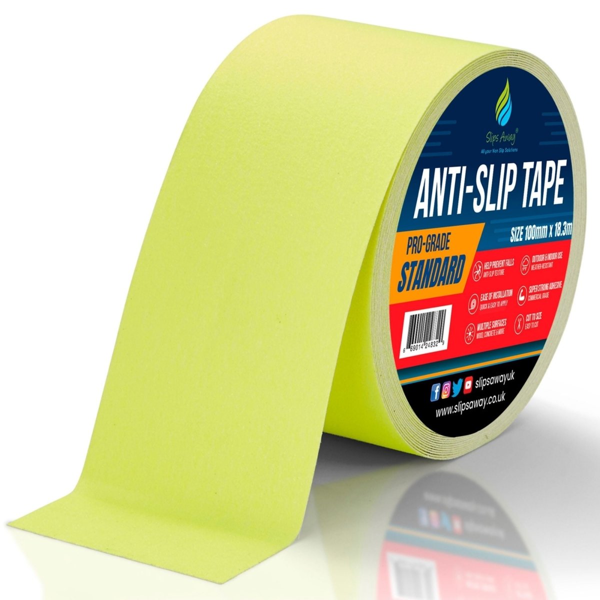 fluorescent yellow Anti Slip Tape Rolls Standard Grade - Slips Away - Non slip tape - 100mm x 18.3m