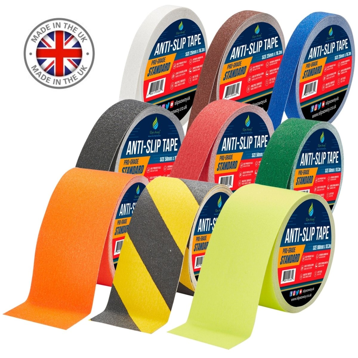 Anti Slip Tape Rolls Standard Grade All Sizes & Colours Slips Away