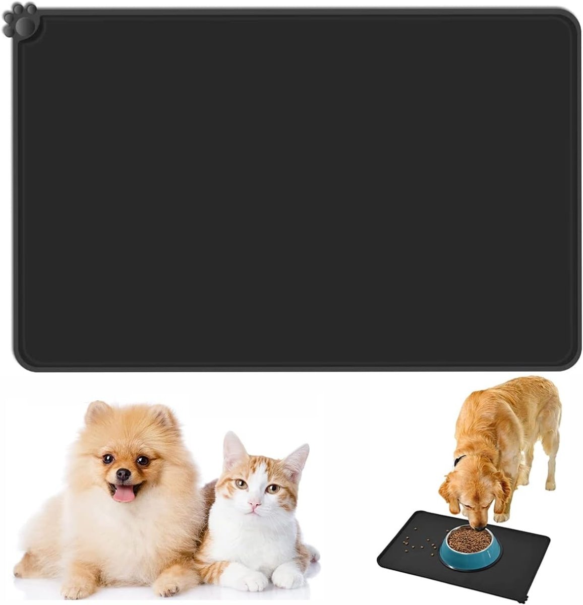 Dog Food Mat, Silicone Dog Bowl Mat, Non-Slip Cat and Dog Feeding Mat, Waterproof Dog Placemat L (47 * 30) - Slips Away - B09ZY2QX5N -