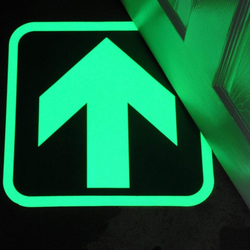 Glow In The Dark Floor Signs 400mm x 400mm - Slips Away - H7801-Glow-in-the-Dark-Exit-Right-Floor-Sign-N -