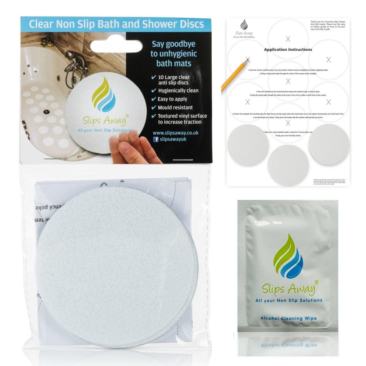Non Slip Bath & Shower Stickers – 20x Large Clear Discs - Slips Away - SA007 -