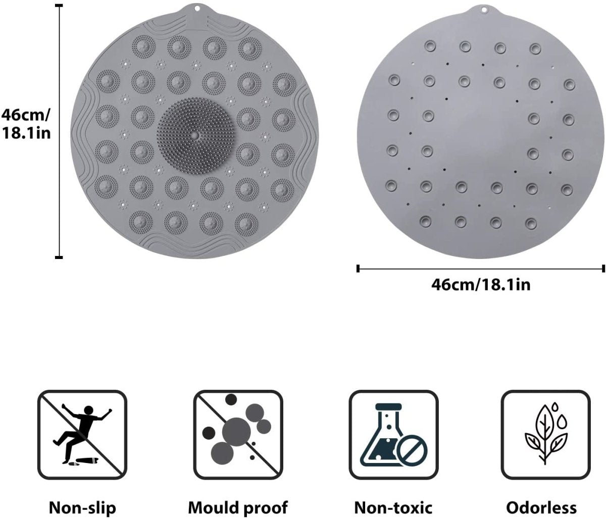 Non Slip Round Bath Mat with Suction Cup, 46x46cm - Slips Away - b0f73517-63a6-4022-99f6-8248650cd0df -