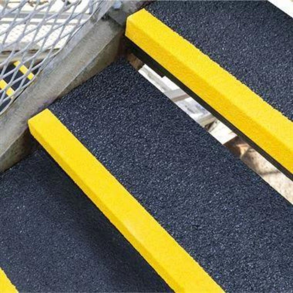 Stair Tread Nosing Covers - GRP Heavy Duty Anti Slip - Black & Yellow - Slips Away - Anti Slip Stair Tread Covers GRP 500mm x1 -