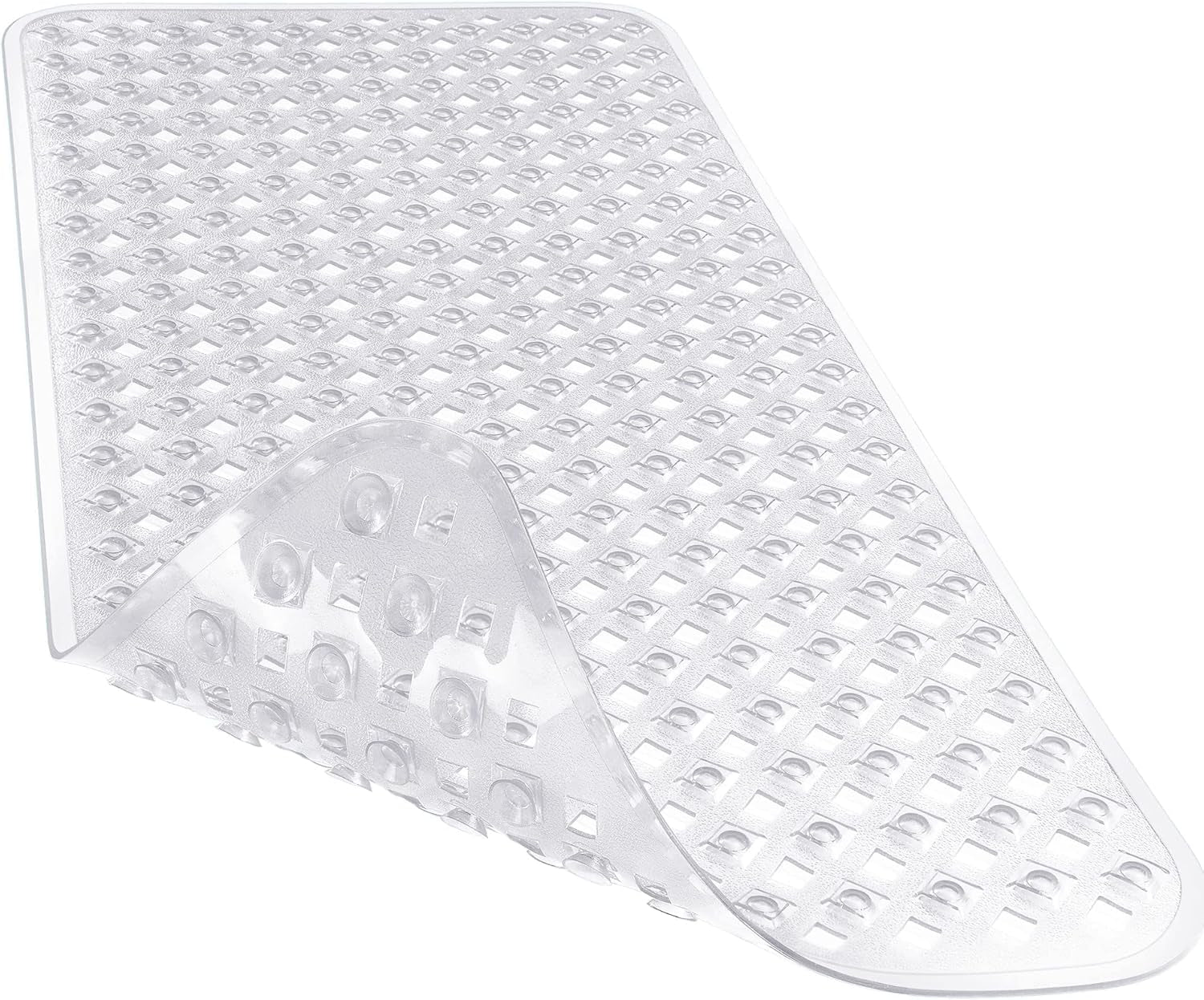 Non-Slip Bathtub Mat with Drain Holes and Suction Cups, Machine Washable, BPA, Latex, and Phthalate Free.