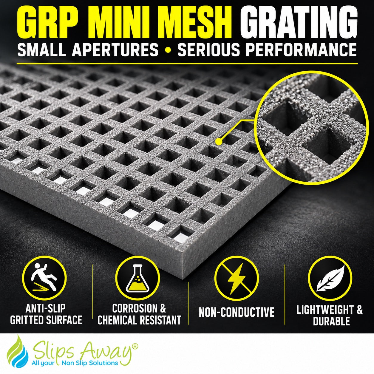 GRP Mini Mesh Grating – Anti-Slip, Corrosion-Resistant Fibreglass Flooring Panel 4038mm x 1262mm