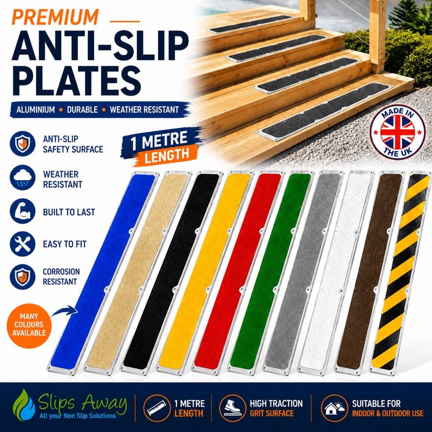 115mm x 1m Non Slip Decking Strips Aluminium Screw Down Plates - Slips Away - Decking strips - 1x Deck plate 115mm x1m black -