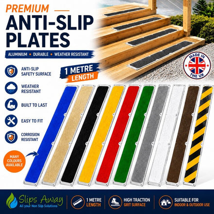 115mm x 1m Non Slip Decking Strips Aluminium Screw Down Plates - Slips Away - Decking strips - 1x Deck plate 115mm x1m black -