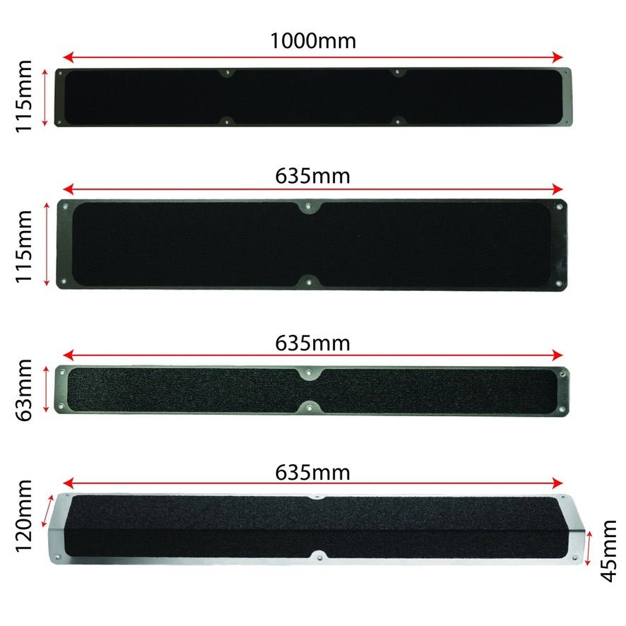 120mm x 45mm x 635mm Nosing Non Slip Decking Aluminium Screw Down Plates - Slips Away - Decking strips - 1x decking plate 120mm x 635mm x 45mm black - 