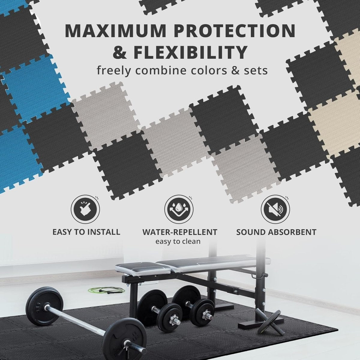 18x Piece Interlocking Soft Foam Floor Mat Set: Protective EVA Puzzle Tiles for Gym, Exercise, and Home Fitness