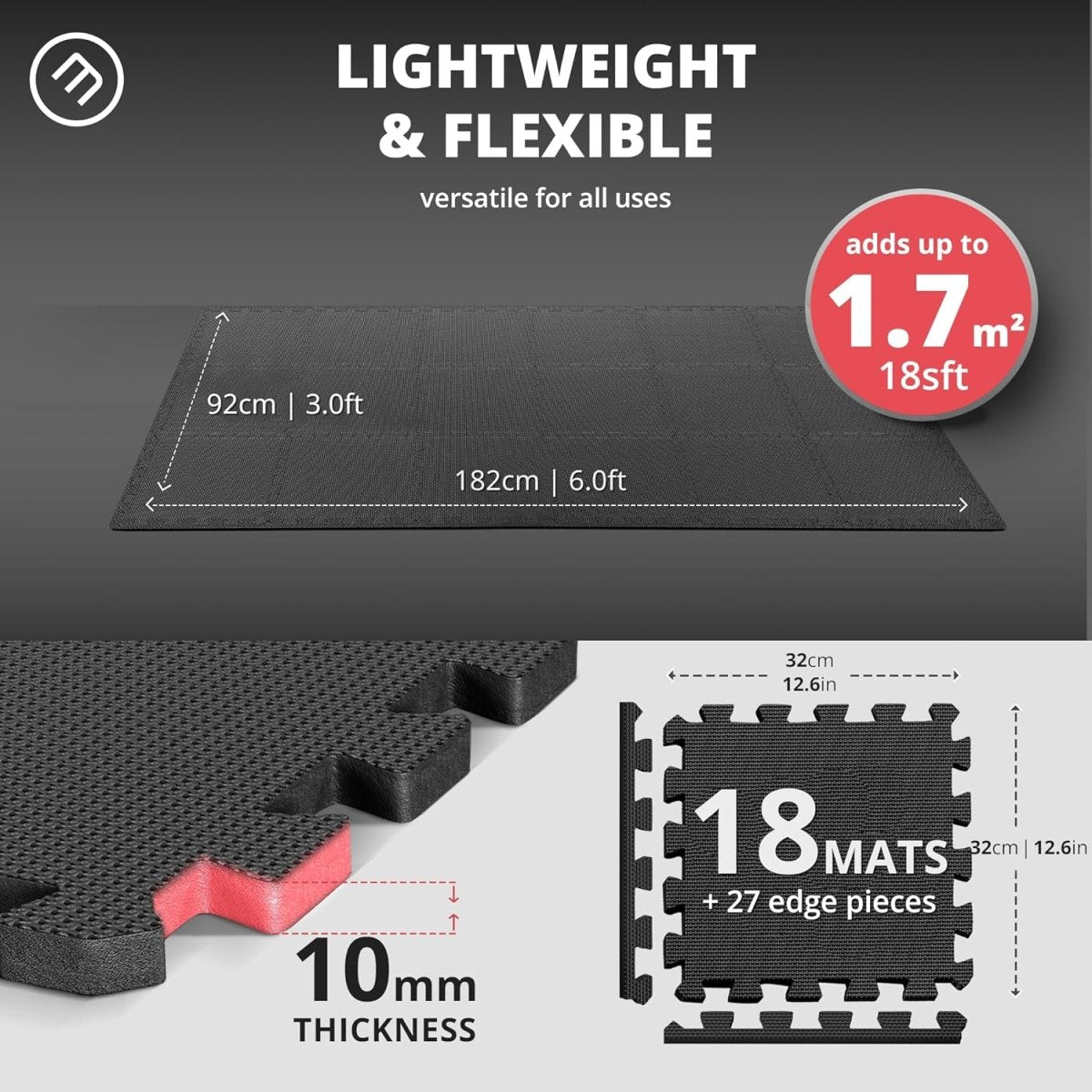 18x Piece Interlocking Soft Foam Floor Mat Set: Protective EVA Puzzle Tiles for Gym, Exercise, and Home Fitness