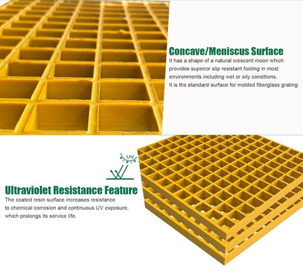 38Mm Thick GRP Grating Panels Square L600Xw600Mm Fiberglass Moulded Gratings Bar Grate 38Mm Mini Mesh Grating Panel Grille for Platforms Walkways Flooring Ramps Water Treatment Yellow