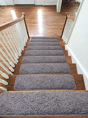 Soft Shaggy Carpet Stair Treads NON-SLIP Machine Washable Mats/Rugs, 22x67Cm, 30Mm Thickness 