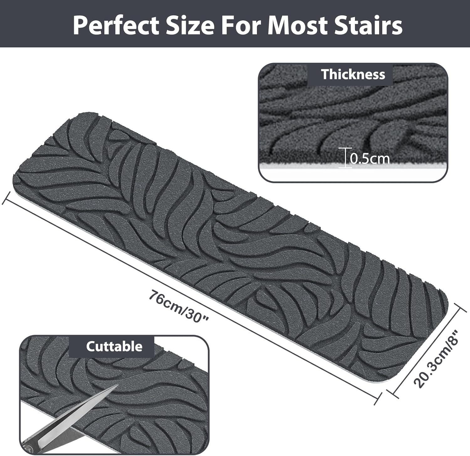 Non-Slip Stair Treads for Wooden Steps, 8" x 30" (15-Pack) Indoor Carpet Runners with Reusable Adhesive