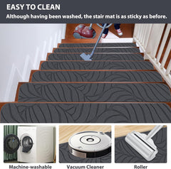 Non-Slip Stair Treads for Wooden Steps, 8" x 30" (15-Pack) Indoor Carpet Runners with Reusable Adhesive