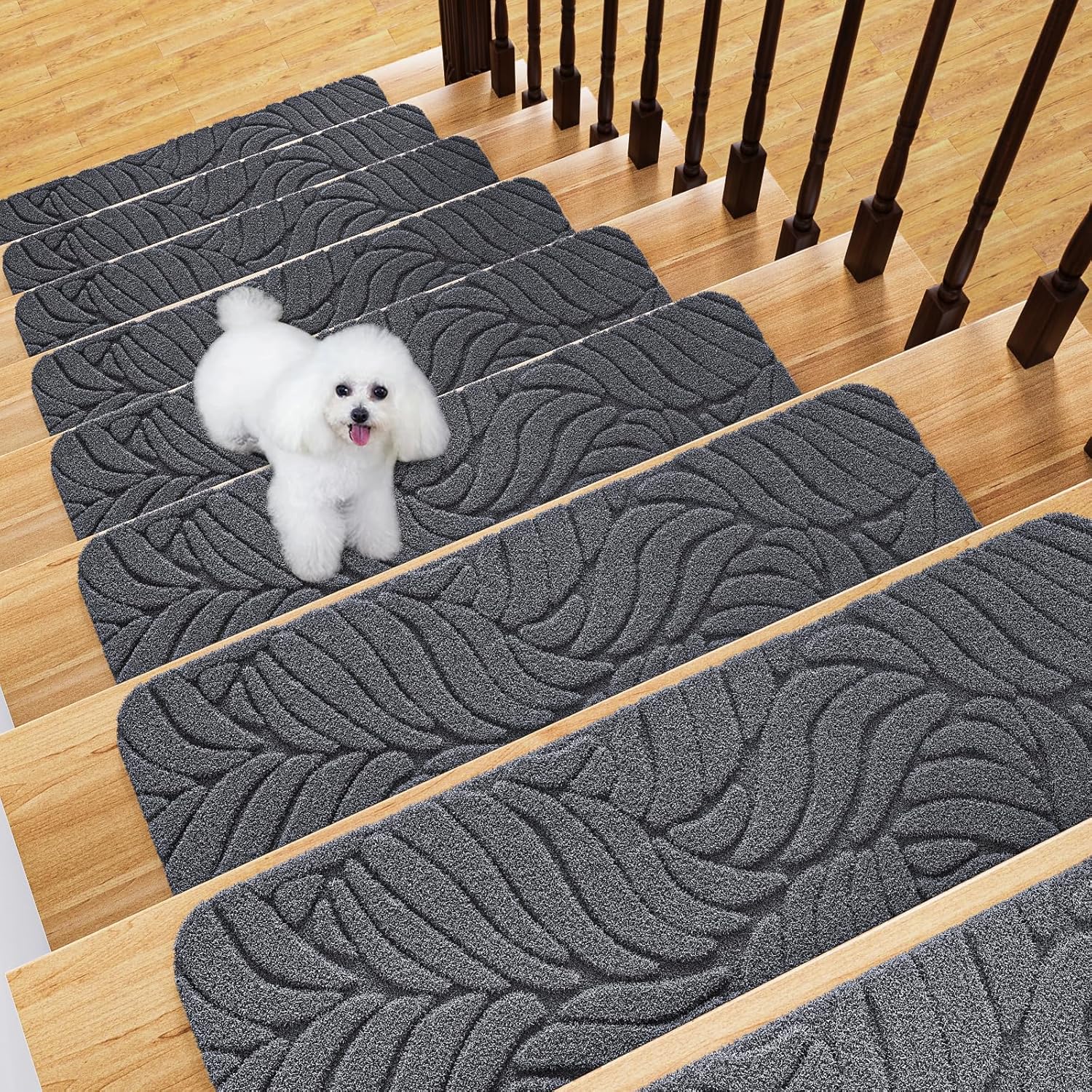 Non-Slip Stair Treads for Wooden Steps, 8" x 30" (15-Pack) Indoor Carpet Runners with Reusable Adhesive