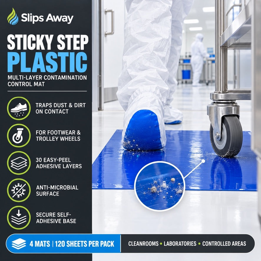 Sticky Step Anti-Contamination Tacky Mats (4-Pack) - 30-Layer, Low-Profile 2mm - Multiple Sizes, Rigid Base Frame Compatible