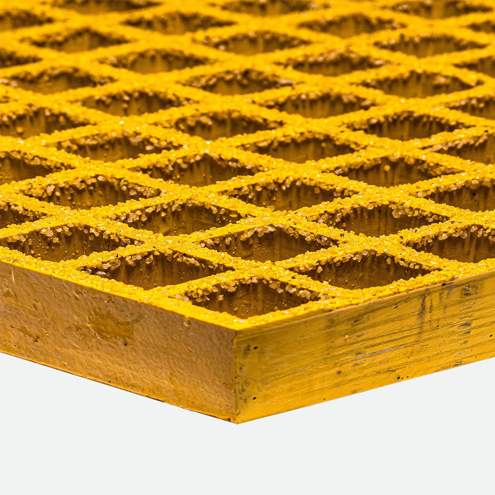 Yellow GRP MESH GRATING with grid pattern on a white background