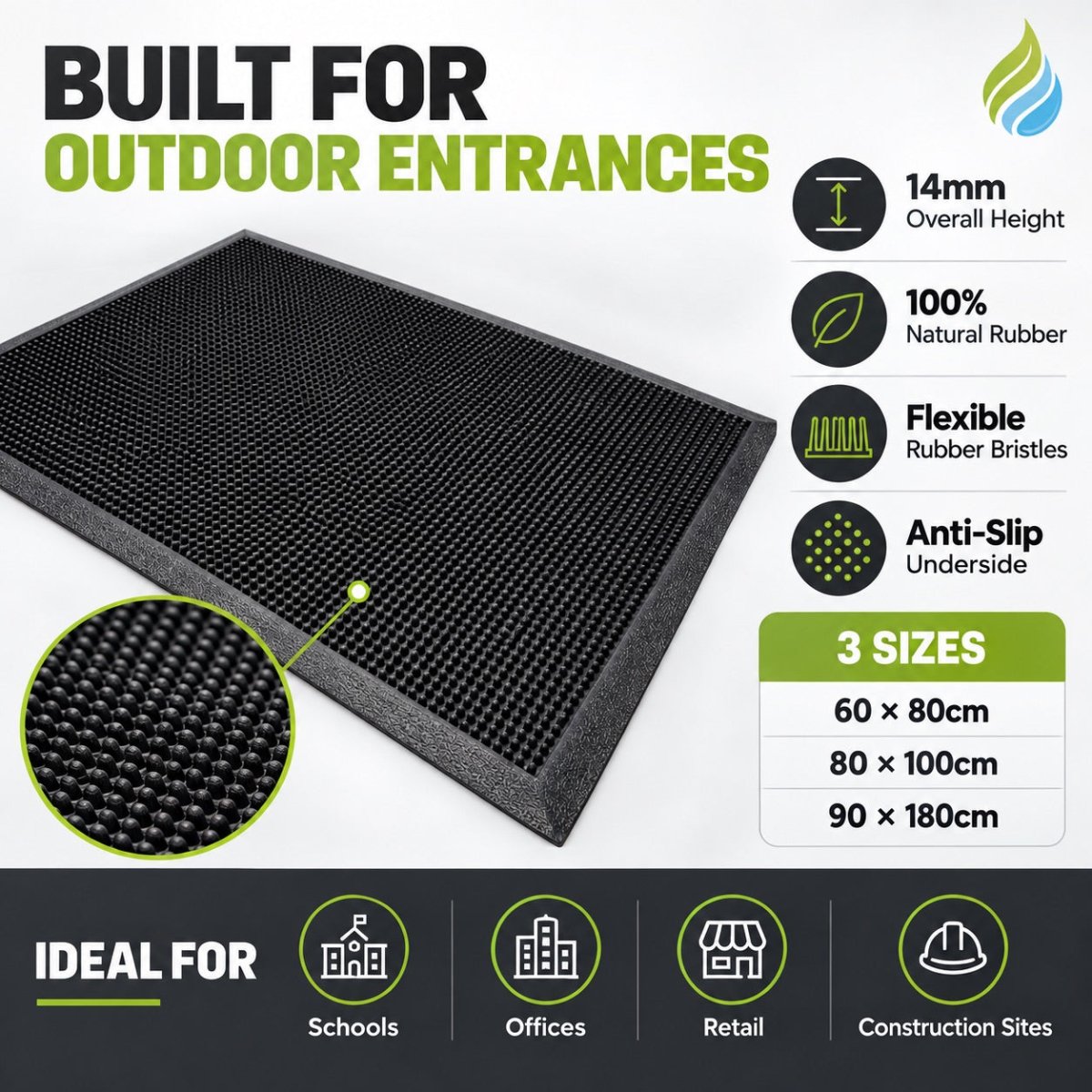 All-Weather Entrance Matting – Durable Rubber Pin Brush Bristles for Maximum Cleaning Power - Slips Away -  -