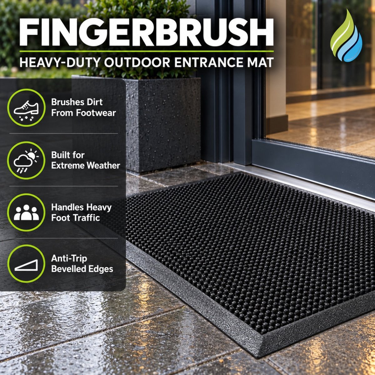 All-Weather Entrance Matting – Durable Rubber Pin Brush Bristles for Maximum Cleaning Power - Slips Away -  -